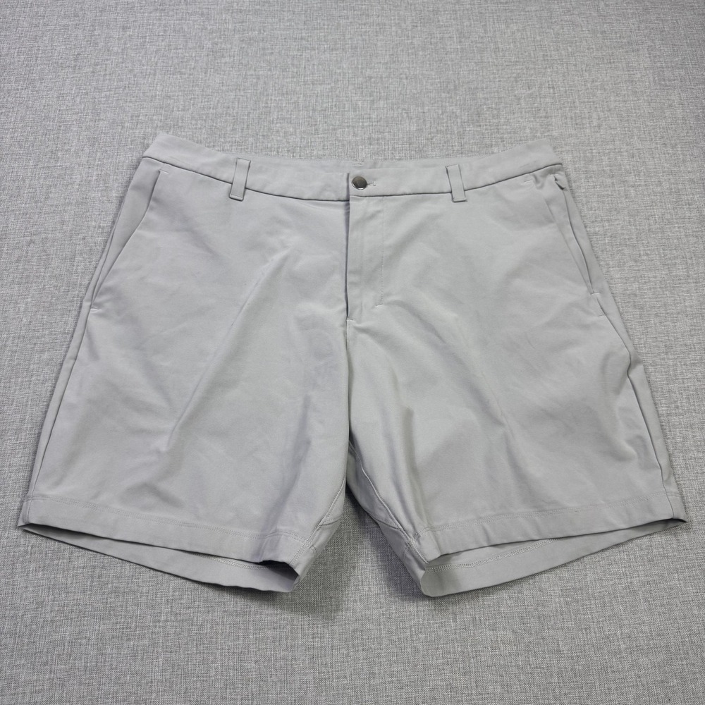 Lululemon Chino Shorts Mens 36 Gray Microfiber Stretch Pockets 10" Inseam